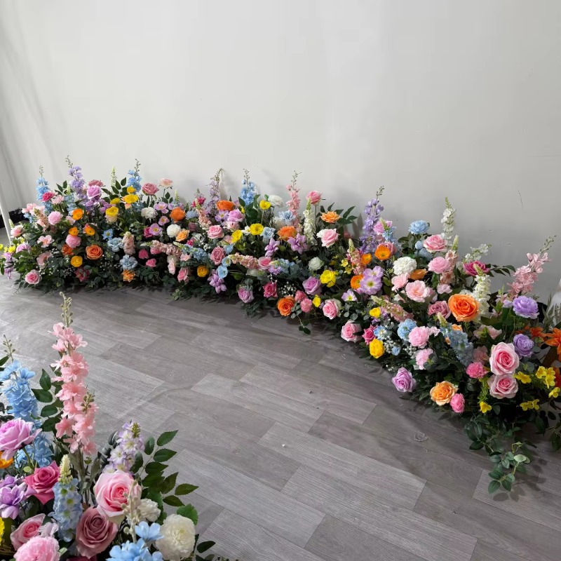 Dessert Table Backdrop - شرائط زهور بيضاء وخضراء، مناسبة لممرات