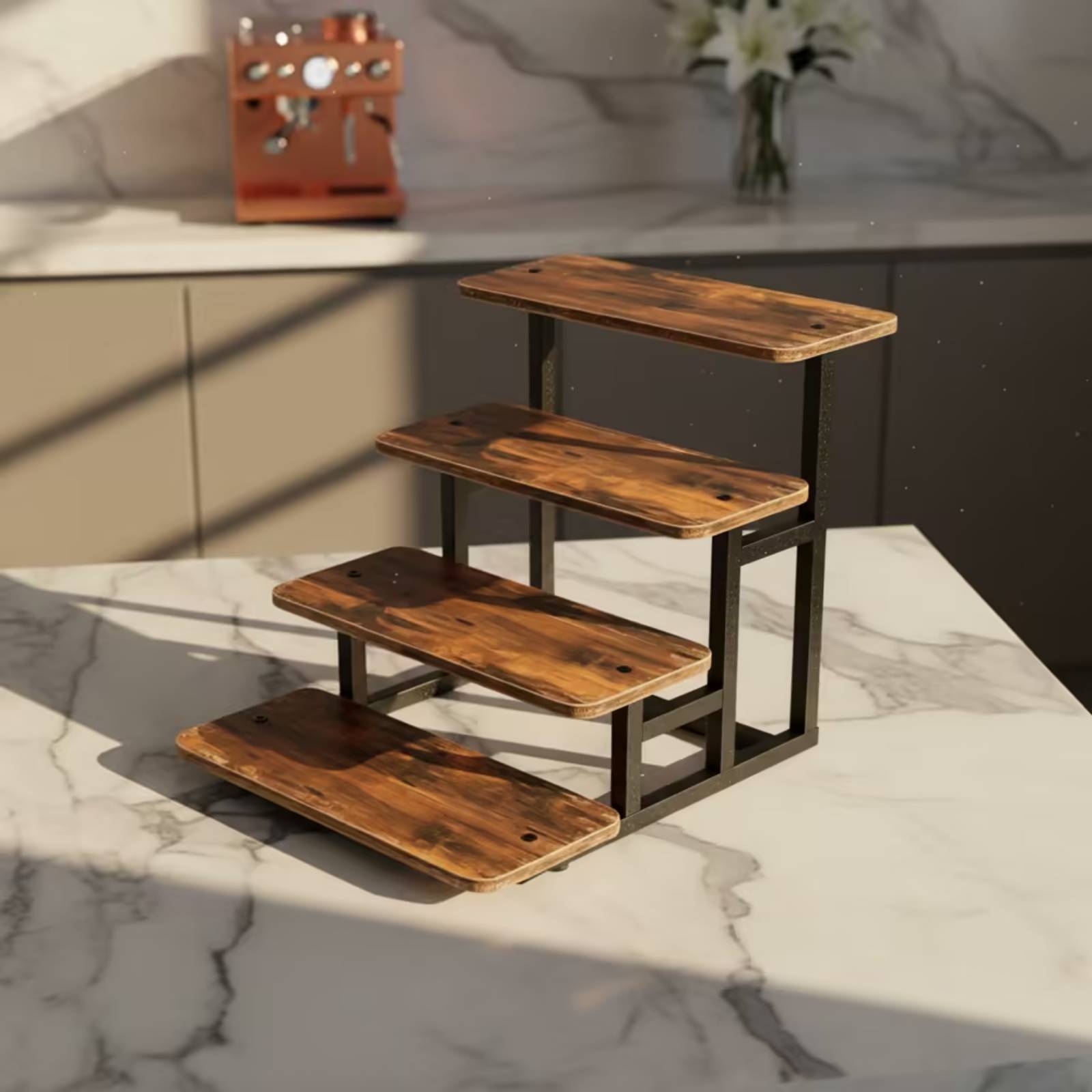 Cupcake Stand Tier - حامل عرض خشبي من 4 طبقات