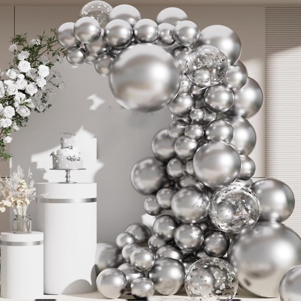 Balloon Arch Kit - 68 قطعة بالونات فضية معدنية طقم