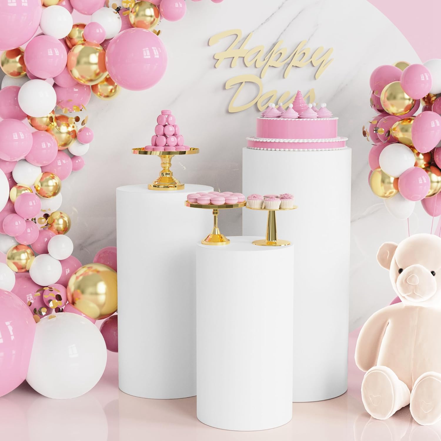 Dessert Table Backdrop - غطاء أسطواني أبيض من Yeele، متوفر