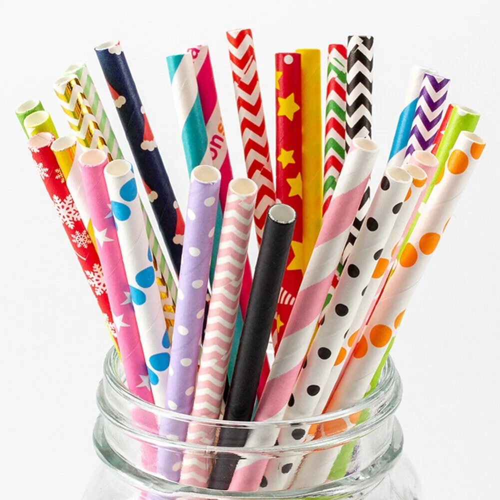 100 شفاطات ورقية معبأة بالجملة - مراجعة Paper Straw Color وسعره