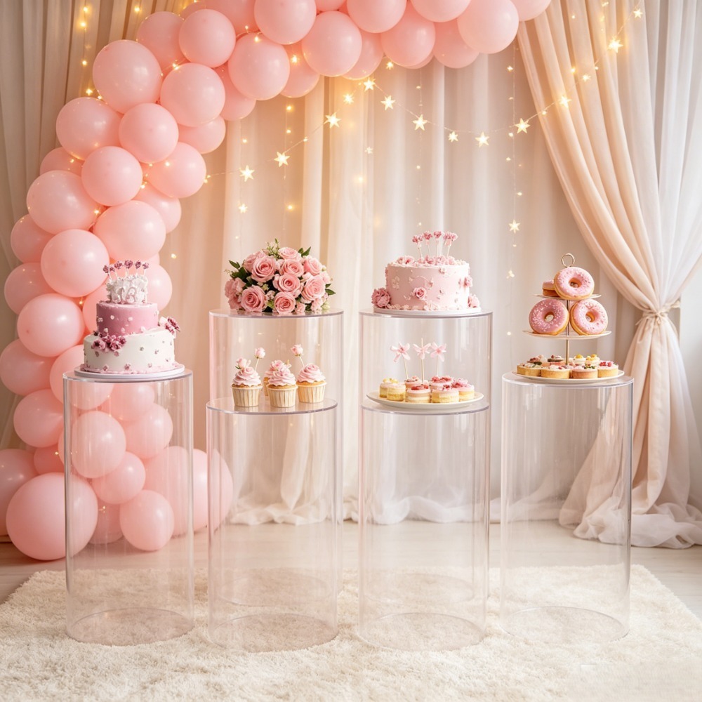 3/5 قطع منحوتات أسطوانية بيضاء - مراجعة Dessert Table Backdrop وسعره